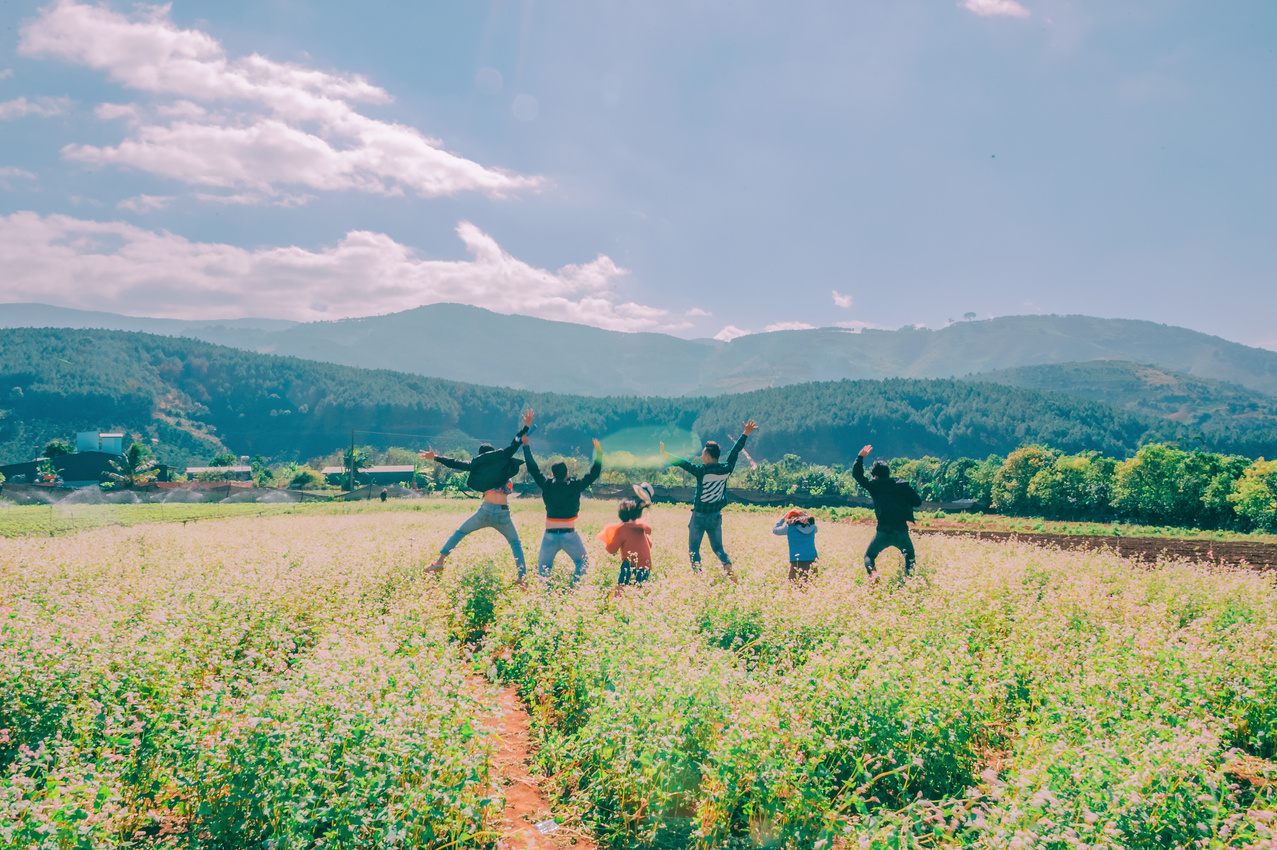 Five People Jumping In Open Field 