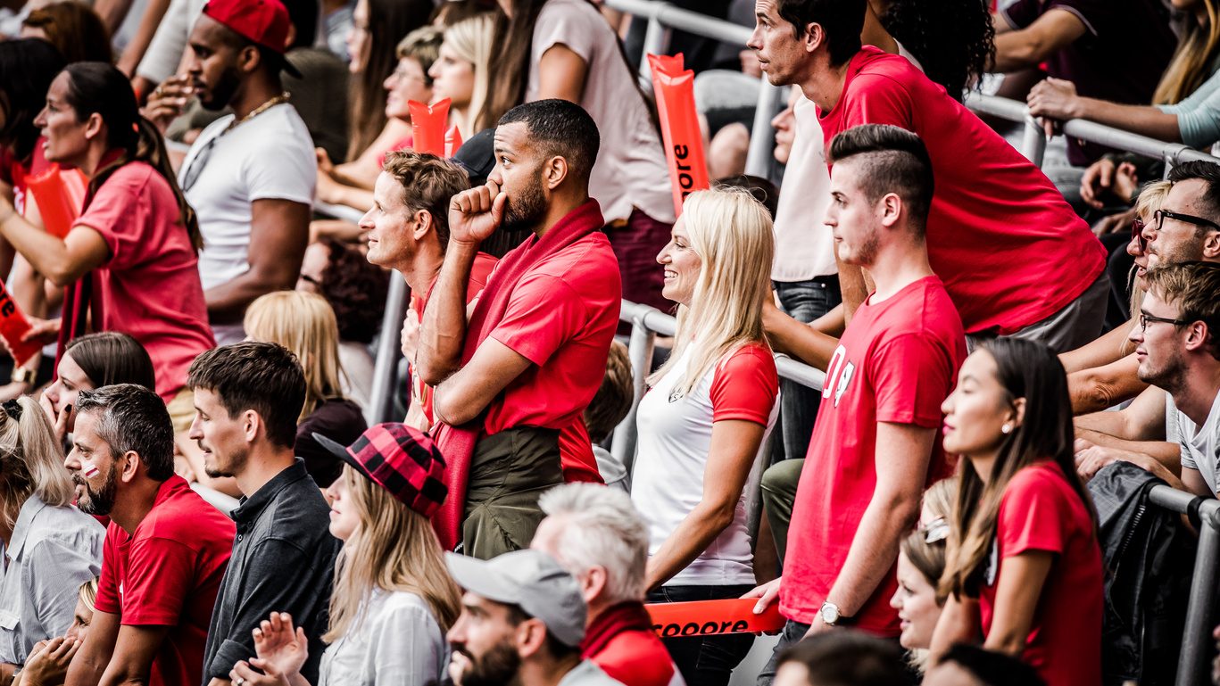 Crowds in a football stadium